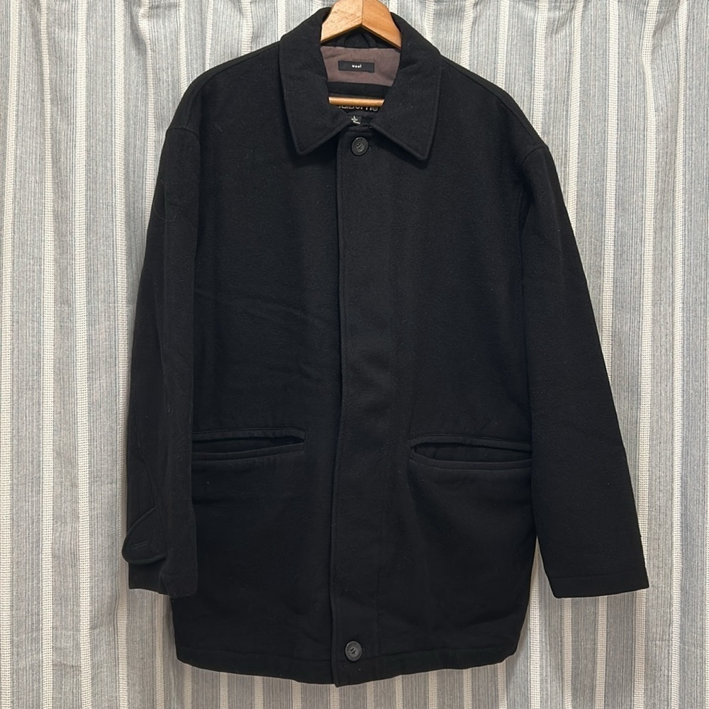 Liz Claiborne Men’s Wool Hidden Zipper Button Front Coat Size L Pockets